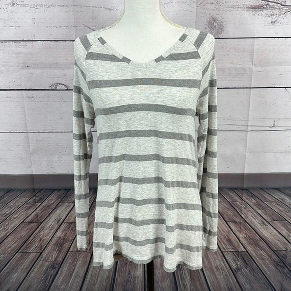Cabi 940 Top Shirt Womens Small Gray Striped Long Sleeve‎ Casual Stretch